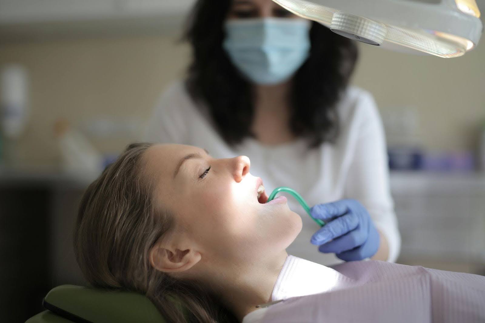 Female patient at the dentist's office.